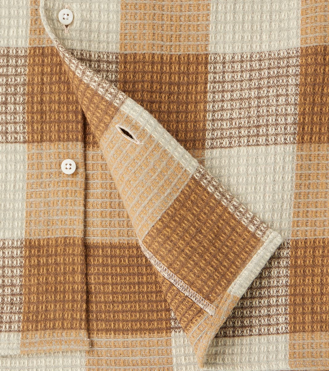 Japanese Brushed Waffle Dobby Check LS Camp - Tan