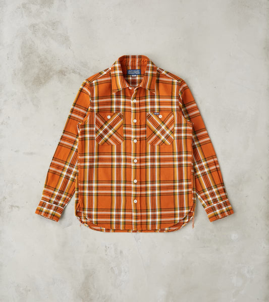 Iron Heart 442-ORA - Work Shirt - 9oz Selvedge Flannel Orange Check