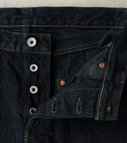 888S-SLBOD - High Rise Relaxed Tapered - 16oz Slubby Selvedge Indigo Overdyed Black