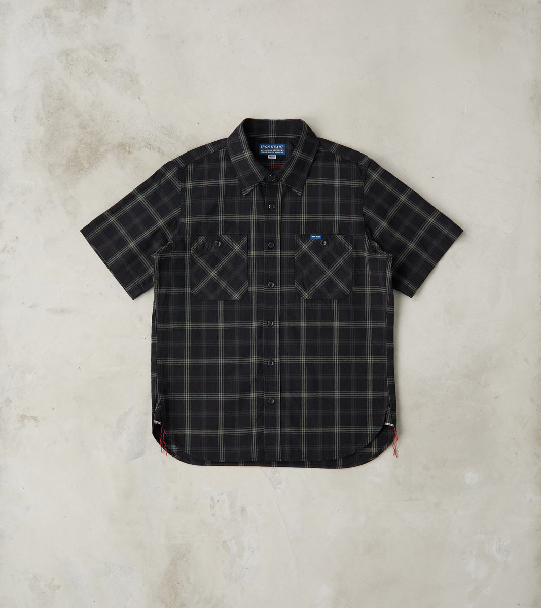 Iron Heart 419-BLK - Short Sleeved Work Shirt - 5oz Selvedge Madras Bl…