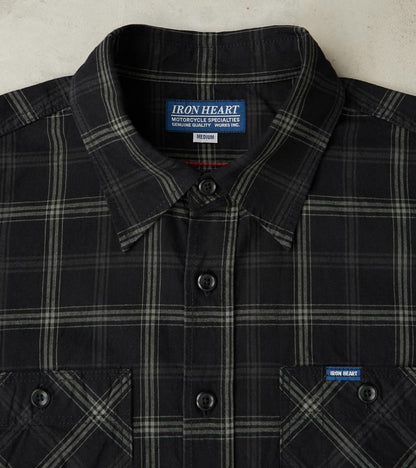 419-BLK - Short Sleeved Work Shirt - 5oz Selvedge Madras Black Check
