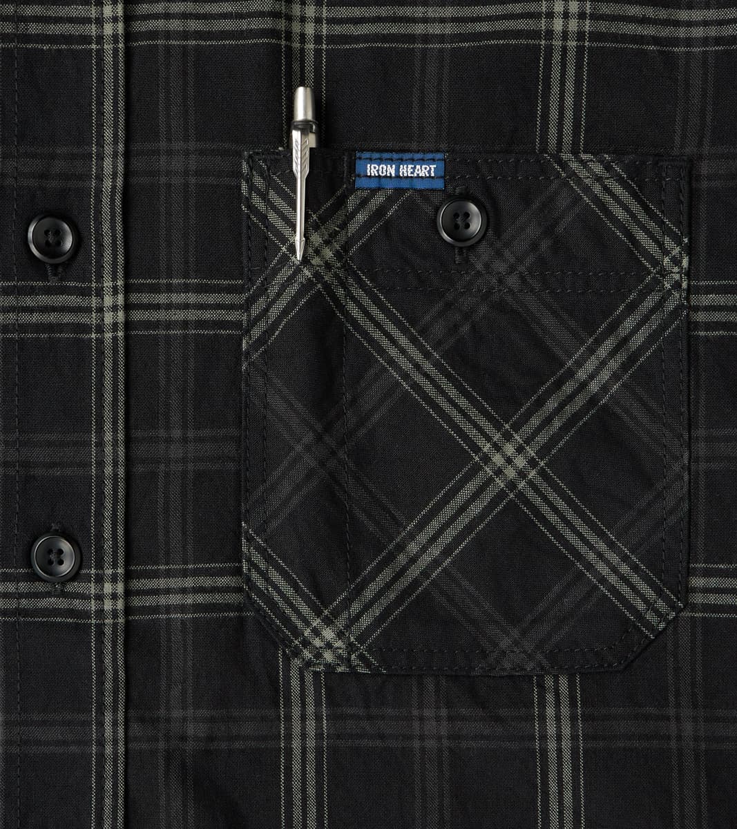 419-BLK - Short Sleeved Work Shirt - 5oz Selvedge Madras Black Check