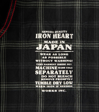 419-BLK - Short Sleeved Work Shirt - 5oz Selvedge Madras Black Check