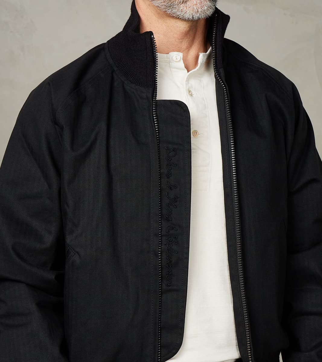 Merz b. x Dehen Pilot Jacket - 12oz H.Stevensons® Dry Waxed Herringbone - Deep Black