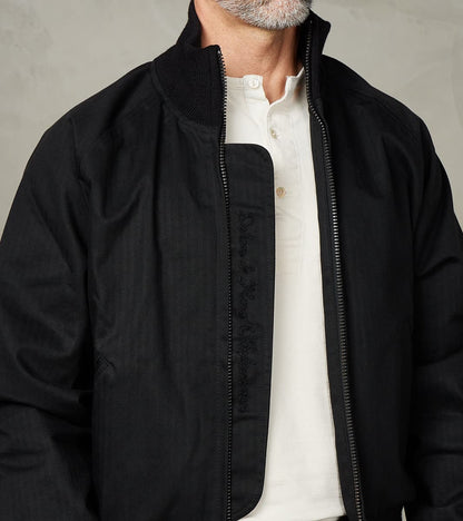 Merz b. x Dehen Pilot Jacket - 12oz H.Stevensons® Dry Waxed Herringbone - Deep Black