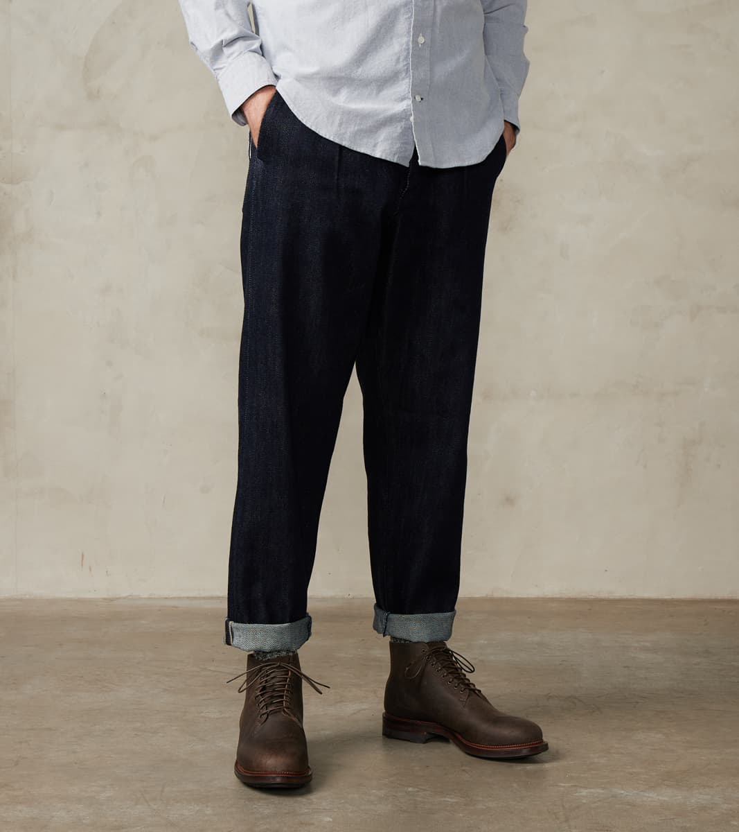 MotivMfg X Division Road French Work Trousers - Indigo Tailors Selvedge Denim