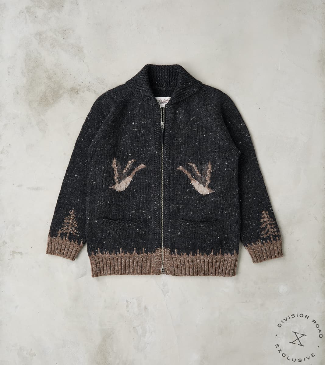 Outclass x Division Road Peruvian Wool Knit Goose Zip Cardigan - Charcoal