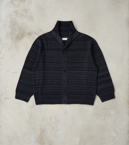 amachi. Gradation Trace of Repair High Neck Cardigan - Navy Black