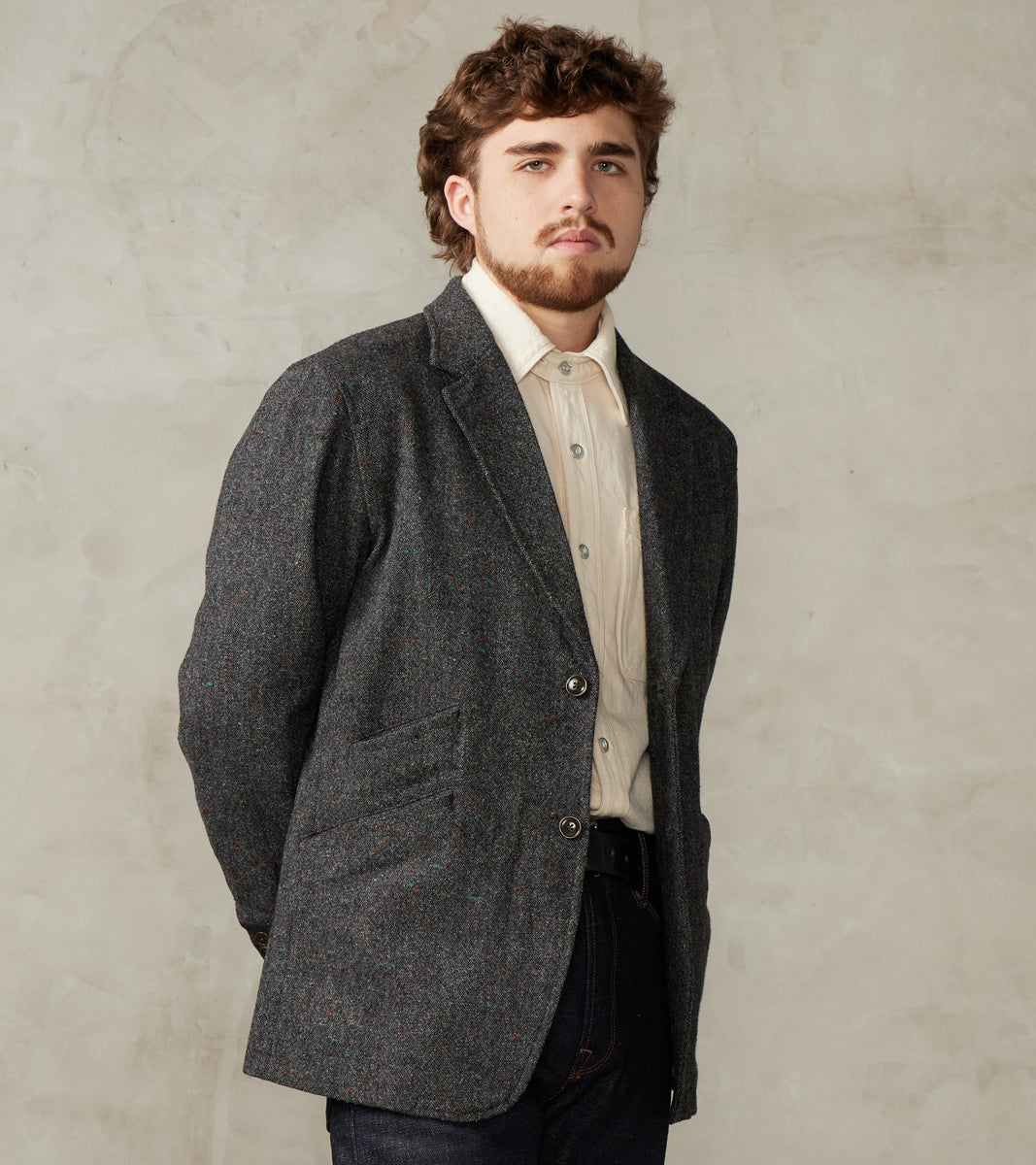 ts(s) Single Breasted 2-Button Jacket - Neps Virgin Wool Tweed Cloth -…