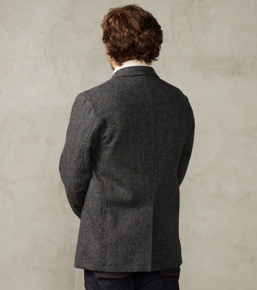 Single Breasted 2-Button Jacket - Neps Virgin Wool Tweed Cloth - Gray