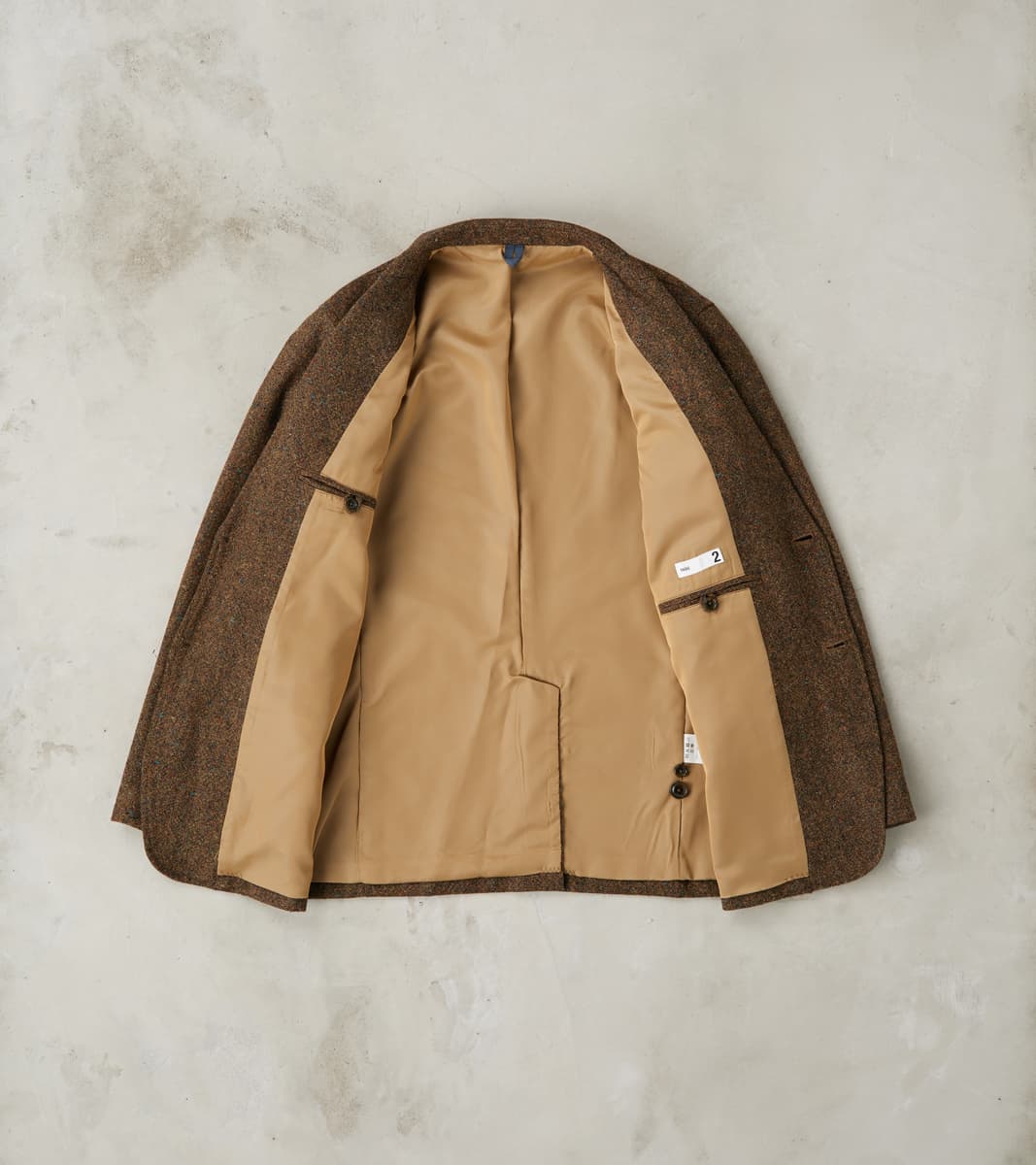 Single Breasted 2-Button Jacket - Neps Virgin Wool Tweed Cloth - Khaki